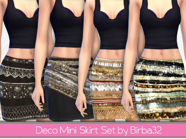 Sims 4 — Deco mini skirt by Birba32 — A set with four skirt with a lot of stones, pearls, diamonds and strass. Try to mix