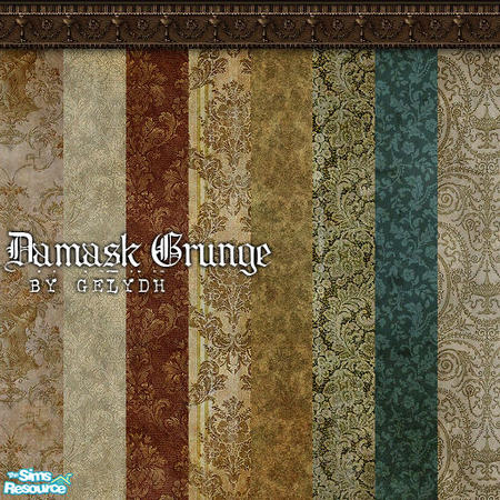 Sims 2 — Damask Grunge Walls by gelydh — Set of 8 grungey, damask-styled walls in varying hues and textures. Will be