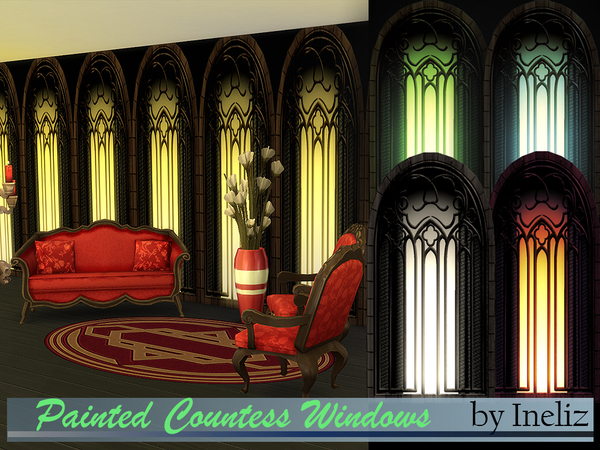 Sims 4 — Painted Countess Windows by Ineliz — The Painted Countess Windows is a set of painted walls with an open gothic