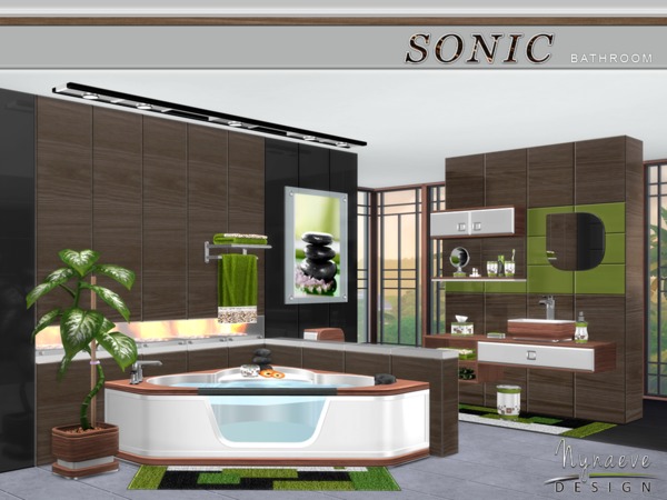 Sims 4 — Sonic Bathroom by NynaeveDesign — For the best use of space, this bathroom flaunts a corner bathtub right next