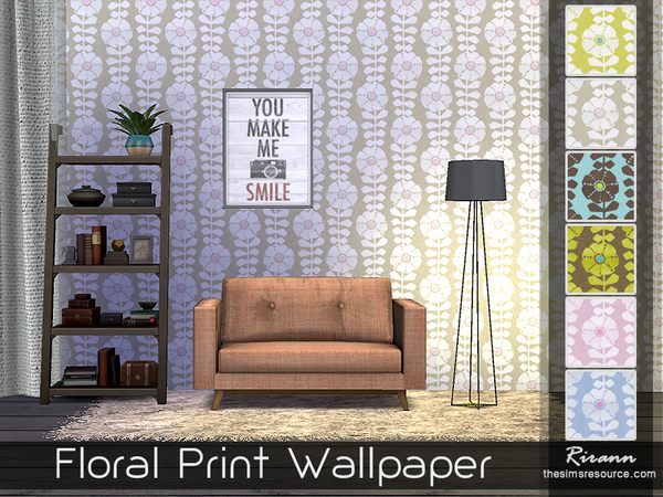 Sims 4 — Floral Print Wallpaper by Rirann — Floral Print Wallpaper in 6 color variations. Works for all 3 wall sizes. 6