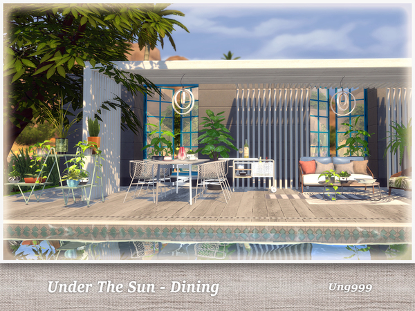 Sims 4 — UNder The Sun - Dining by ung999 — Part of Under The Sun this dining set includes the following 9 items : Awning