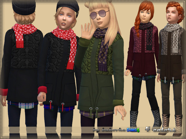 Sims 4 — Jacket & Scarf by bukovka — Clothes for children of both sexes. It is installed autonomously, 4 variants of