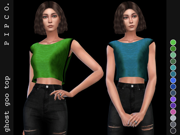 Sims 4 — Ghost Goo Top. by Pipco — A trendy crop top. 15 swatches new mesh all lods custom thumbnail play tested