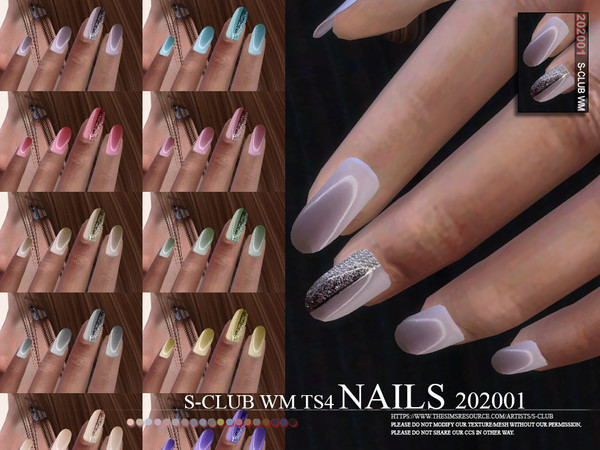 Sims 4 — S-Club ts4 WM Nails 202001 by S-Club — Nails, 18 swatches. Thank you very much!!