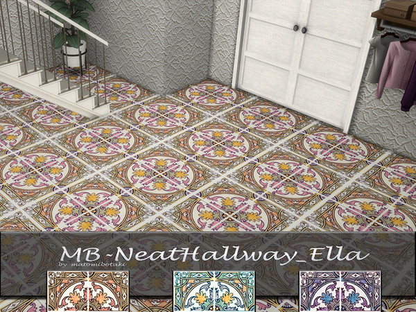 Sims 4 — MB-NeatHallway_Ella by matomibotaki — MB-NeatHallway_Ella, vintage tile floor, comes in 4 different color