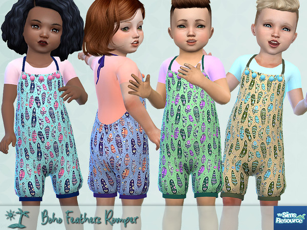 Sims 4 — Boho Feathers Romper - Needs Island Living by Pelineldis — A cute romper with feather print for boys and girls