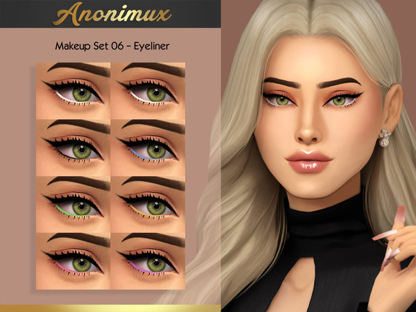 Sims 4 — Makeup Set 06 - Eyeliner by Anonimux_Simmer — - 8 Swatches - Compatible with the color slider - BGC - HQ -
