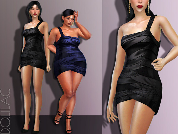 Sims 4 — Asymmetrical Leather Mini Dress DO540 by DOLilac — Custom thumbnail New Mesh 6 Colors Adult-Elder-Teen-Young