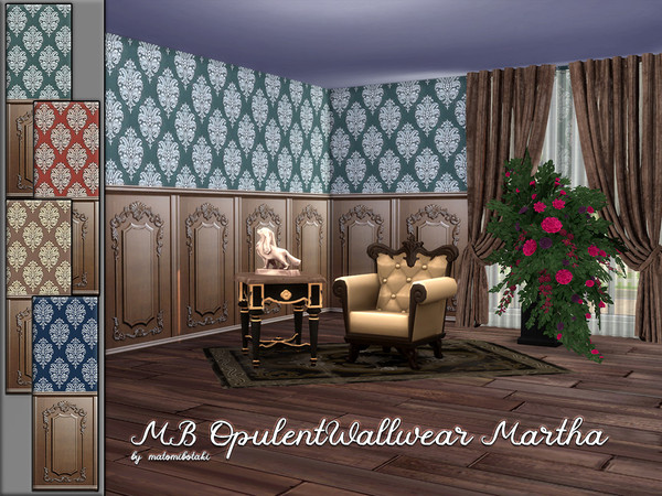 Sims 4 — Opulent Wallwear Martha by matomibotaki — Elegant brocade-silk wallpaper in a classic style with fabric covering