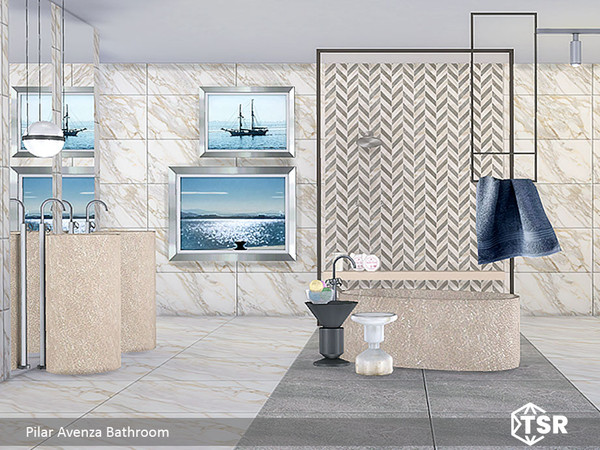Sims 4 — Avenza Bathroom by Pilar — A combination of marble and stone