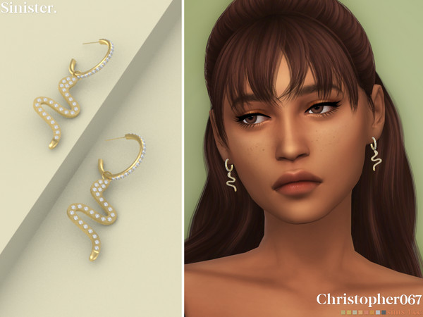 Sims 4 — Sinister Earrings by christopher0672 — This is an edgy and fun pair of diamond-studded hoop earrings with a