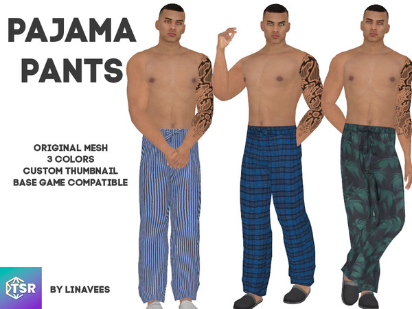 Sims 4 — SEBASTIAN - PJ PANTS by linavees — Original Mesh 3 colors Custom thumbnail Base game compatible Happy simming!