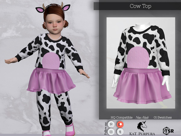 Sims 4 — Cow Top by KaTPurpura — Wool sweater top with cow pattern and satin skirt
