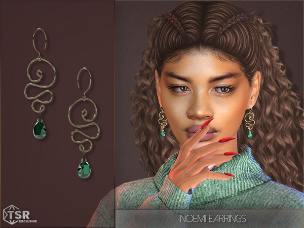 Sims 4 — Noemi Earrings by PlayersWonderland — Curly earrings in shades of silver, gold and copper as well as 3 gemstone