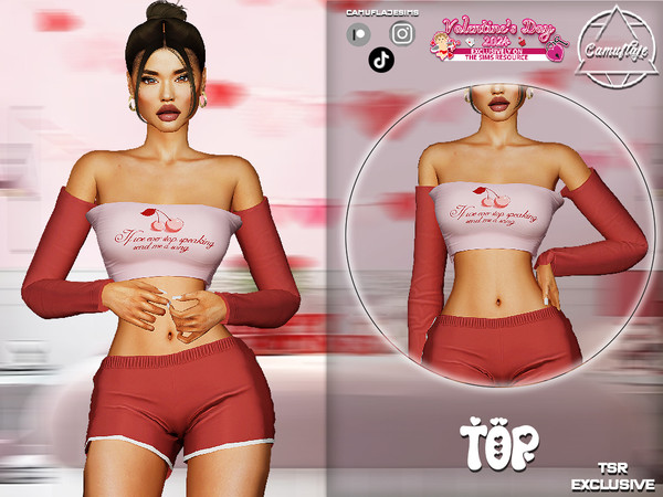 Sims 4 — SET 402 - Top by Camuflaje — Valentines Day casual set that includes a top and shorts -Part of a set