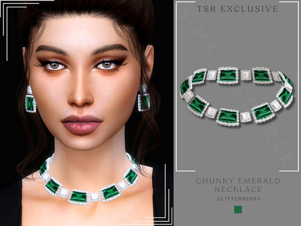 Sims 4 — Chunky Emerald Necklace by Glitterberryfly — A green emerald necklace with diamonds