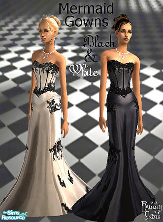 Sims 2 — Mermaid Gowns: Black & White by BunnyTSR —